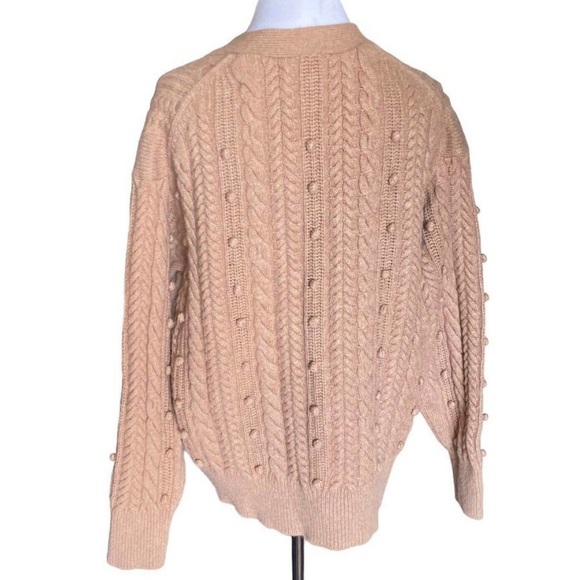White & Warren Cardigan Bobble Stitch Size M Merino Wool Tan Cable Knit Camel - Picture 6 of 12